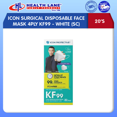 ICON SURGICAL DISPOSABLE FACE MASK 4PLY KF99 (20'S) - WHITE